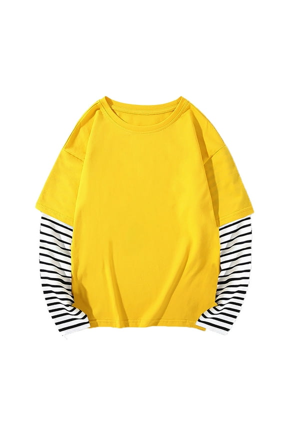 Stylish Black and White Stripe Patterned Long Sleeve T-Shirt for Girls and Boys, Cotton Blend Patchwork Design, Spring/Autumn Fashion Top