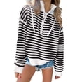 thumbnail image 1 of Stylish Black and White Striped Sweater with Zip Up Closure and Drop Shoulder Design | [ZhiHiMeRi] | (US 8-10)M, 1 of 11