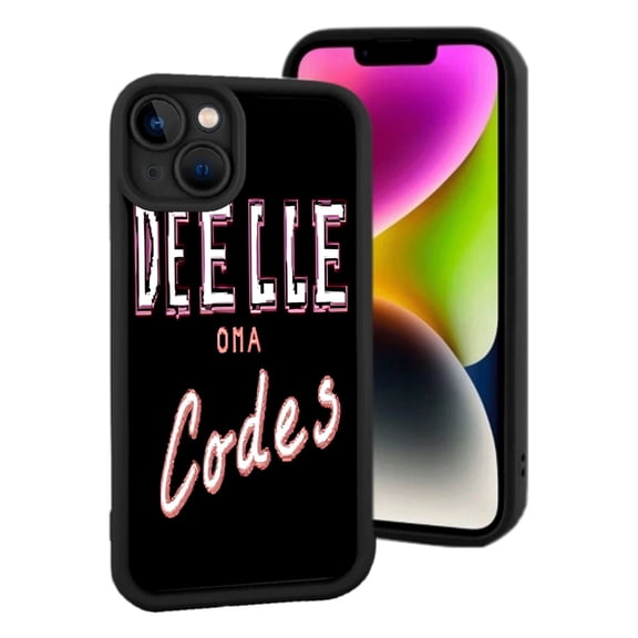Stylish Black iPhone 15 Case with Bold ' DEUCE ' Text & ' OMA Codes ' in Cursive - Lightweight Yellowing Resistant Perfect Fit