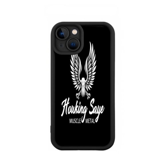 Stylish Black iPhone 15 Case with Eagle Graphic & ' Hawkin ' Saye ' Text - Lightweight & Yellowing Resistant