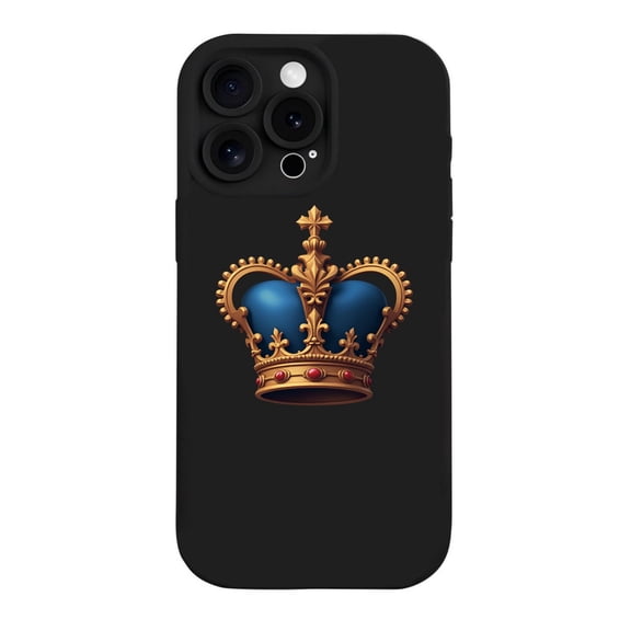 Stylish Black iPhone 15 Pro Case with Gold Crown Design Intricate Details Lightweight & Yellowing Resistant