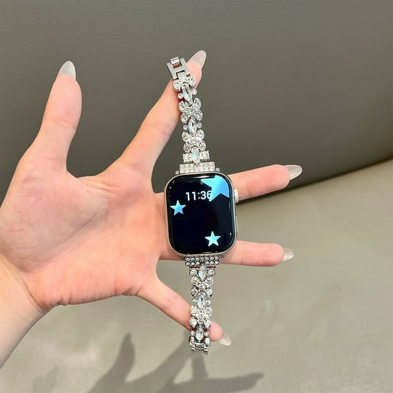 Stylish Bling Glitter Diamond Apple Watch Band for Apple Watch 42mm 44mm 45mm 49mm, Compatible with iWatch Series 9 8 7 6 5 4 3 2 1 SE Ultra 1 2 for Girls Women, Silver
