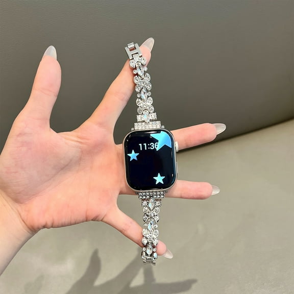 Stylish Bling Glitter Diamond Apple Watch Band for Apple Watch Series 10 46mm, Compatible with iWatch Series 10 46mm for Girls Women, Silver