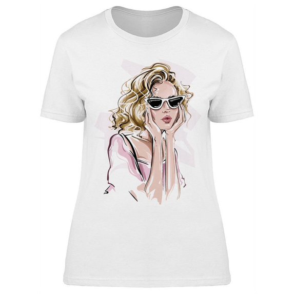 Stylish Blonde Hair And Glasses T-Shirt Women -Image by Shutterstock, Female Large