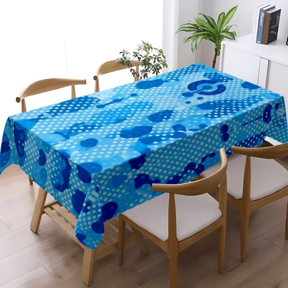 Stylish Blue Abstract Spot Print Tablecloth, Kitchen Dining Living Room Holiday Home Decor, Minimal Art Table Cover, Thanksgiving Christmas Gift