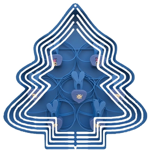 Stylish Blue Metal Christmas Tree Wind Spinner - Intricate Floral Heart Ornaments Ears Design for Garden Decor