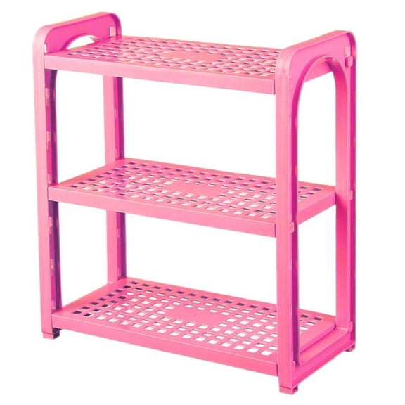 Stylish Blue/Pink/White Three-Layer Storage Rack Adjustable Multifunctional Plastic Desk Shelves Hollow Assembled Bathroom