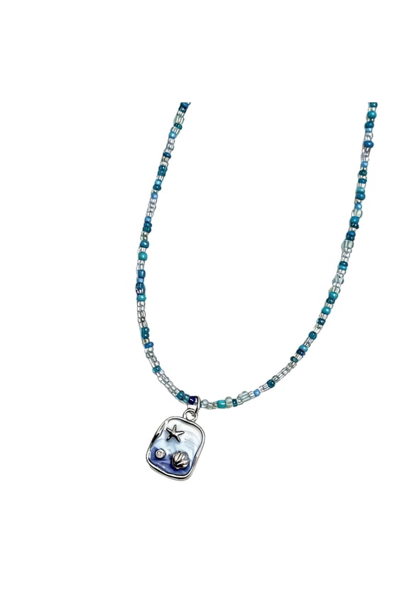 Stylish Blue Sea Shell Necklace Delicate Beaded Chain Accessory Jewelry Perfect For Casual And Formal Outfits