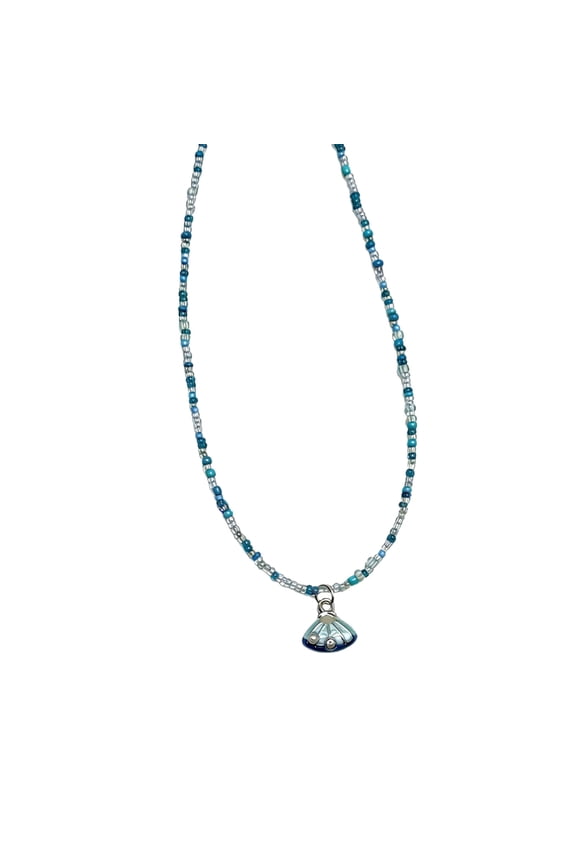 Stylish Blue Sea Shell Necklace Delicate Beaded Chain Accessory Jewelry Perfect For Casual And Formal Outfits
