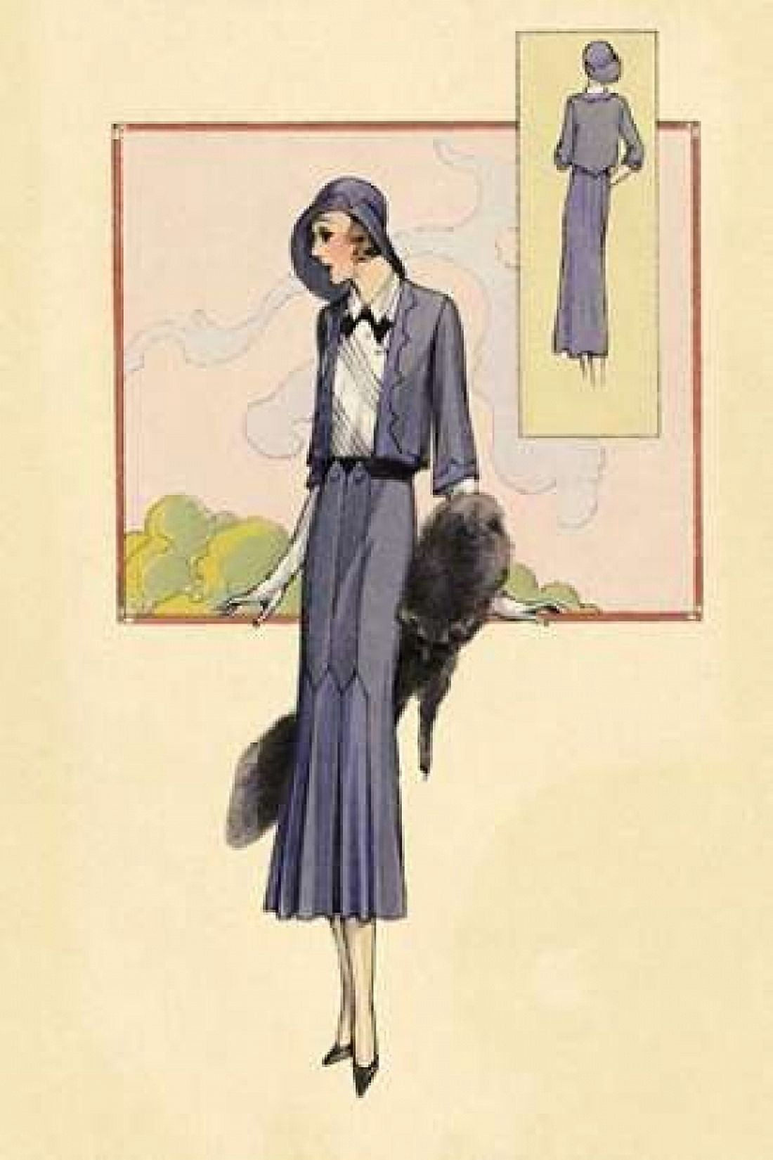 Stylish Blue Suit with Stole Canvas Art - Vintage Fashion (24 x 36)