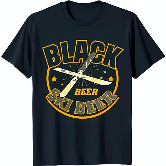 Stylish Blue T-Shirt with Bold Black Ski Graphic & Crossed Skis