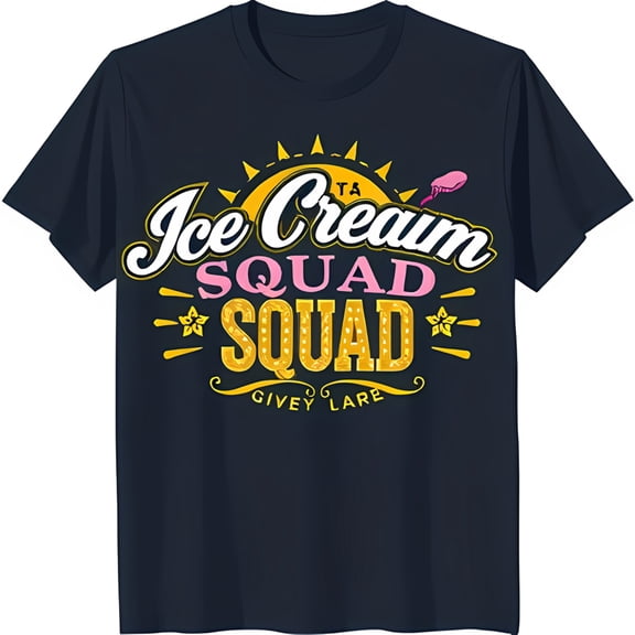 Stylish Blue T-Shirt with Ice Cream Squad Graphic Fun Sun Design