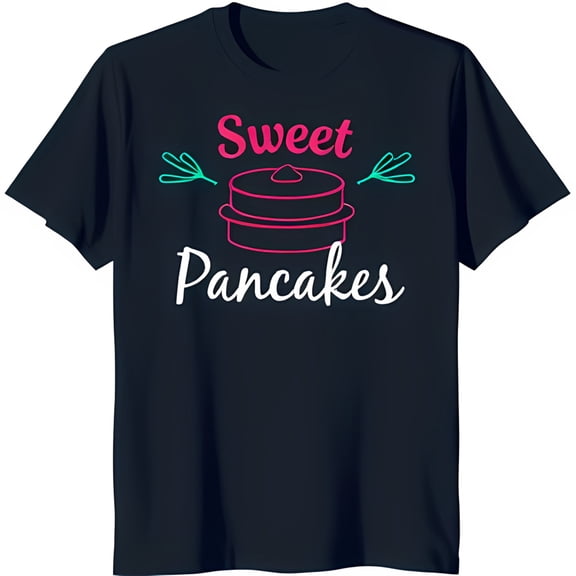 Stylish Blue T-Shirt with Pancake Graphic & 'Sweet Pancakes' Text
