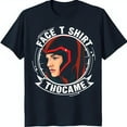 thumbnail image 1 of Stylish Blue T-Shirt with White Circle Design & Hooded Woman Illustration 'Face T-Shirt Thocame', 1 of 5