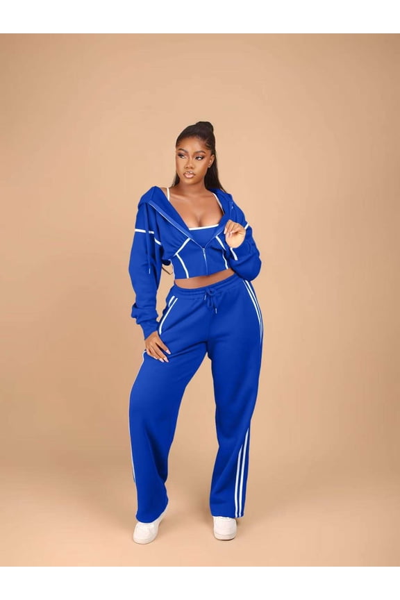 Stylish Blue Tracksuit with Stripes (L, Blue)