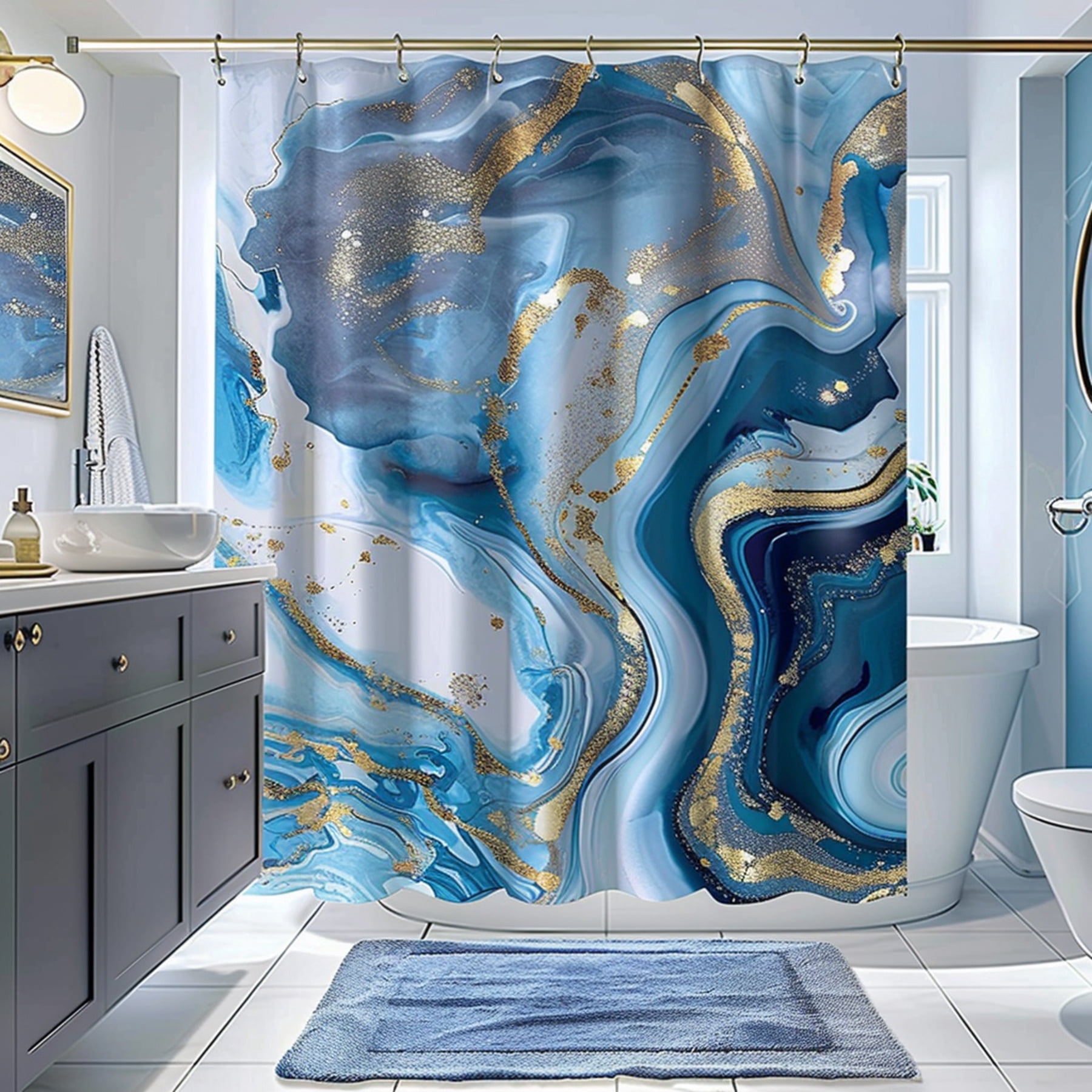 Blue And Gold Shower Curtain