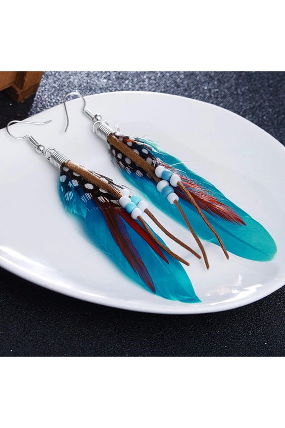 Stylish Bohemian Bead Tassel Feather Earrings Fashionable Dangle Statement Jewelry for Women