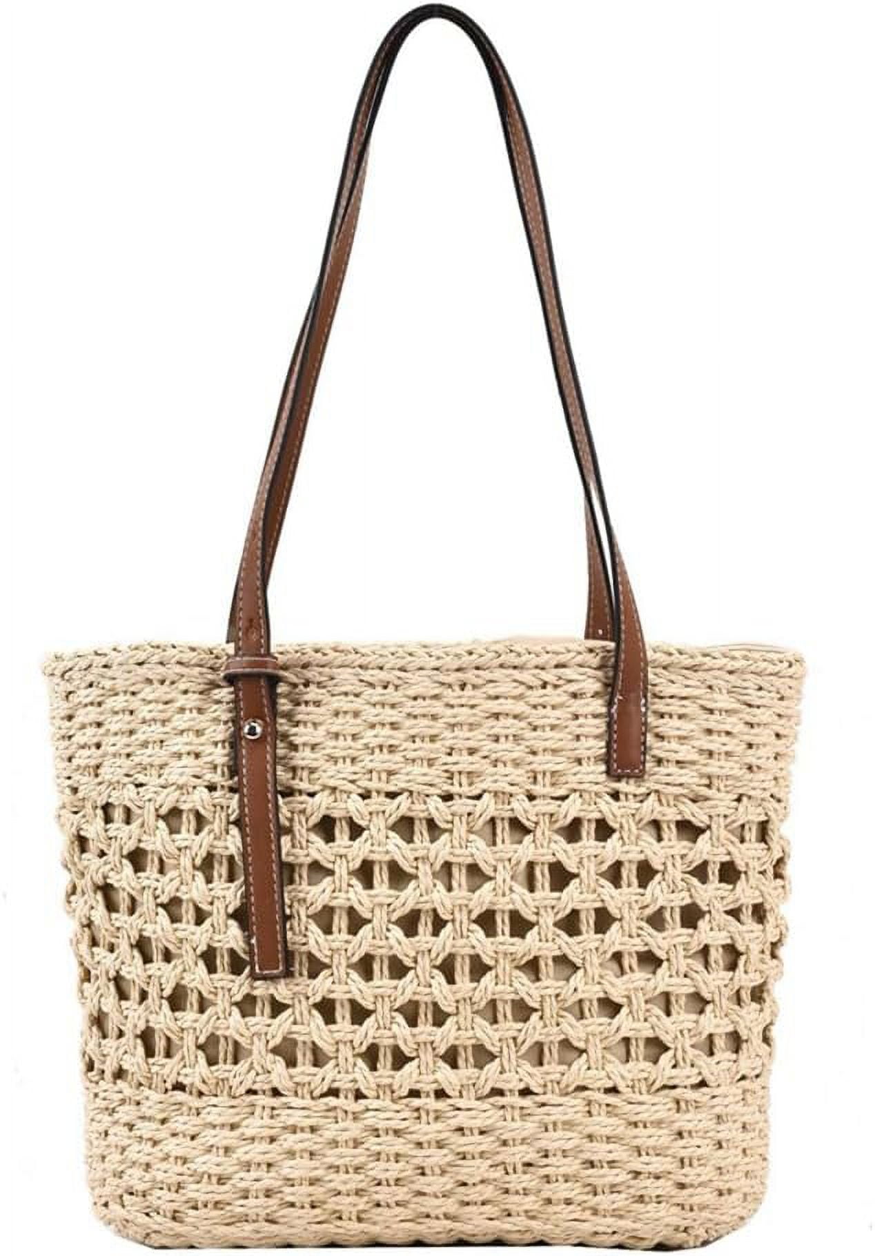 Stylish Boho Straw Tote Bag Hand-woven Purse Beach Handbag Summer Shoulder Bag With Adjustable Strap
