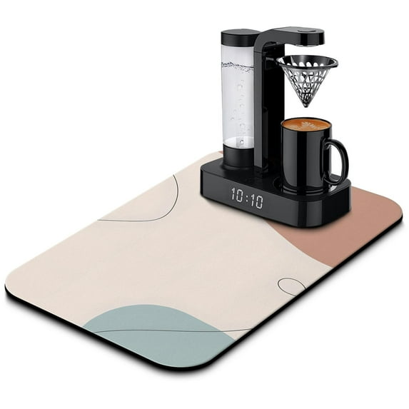 Stylish Boho Theme Coffee Mat, 19.5x12in Absorbent Diatom Mud Material for Dish Drying, Coffee Mat Perfect for Coffee Stations Cute Abstract Stones Design for Coffee Machine Protection and Decor