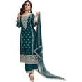 thumbnail image 1 of Stylish Bollywood Designer Shalwar Kameez Suits Indian Pakistani Stitched Plazzo Outfits ( Teal Blue, XXL - 46 ), 1 of 6