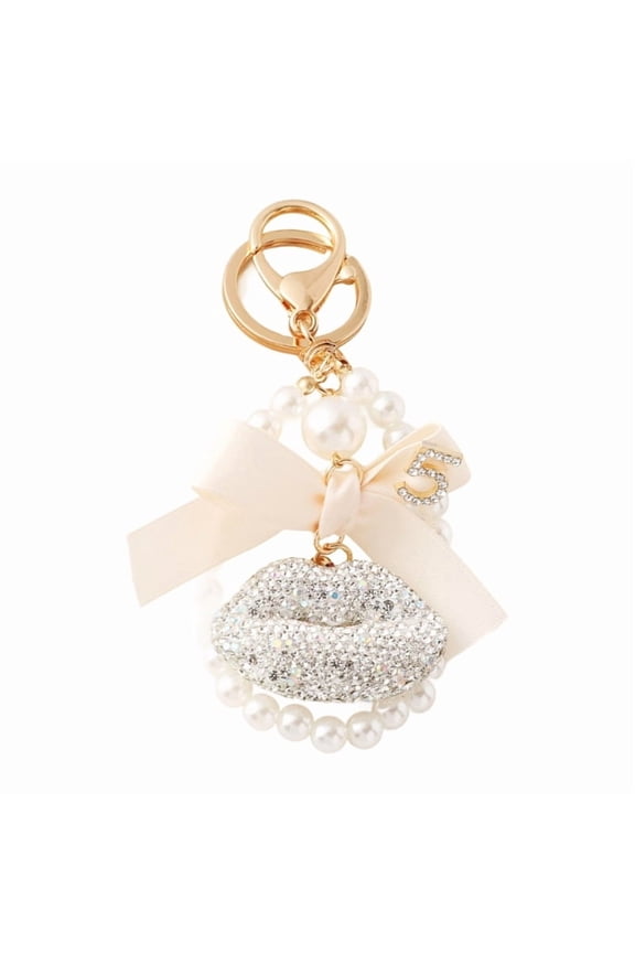 Stylish Bowknot Lip Keychain Rhinestone Accent Fashionable Alloy Charm Lightweight Gift Idea For Bags And Keys