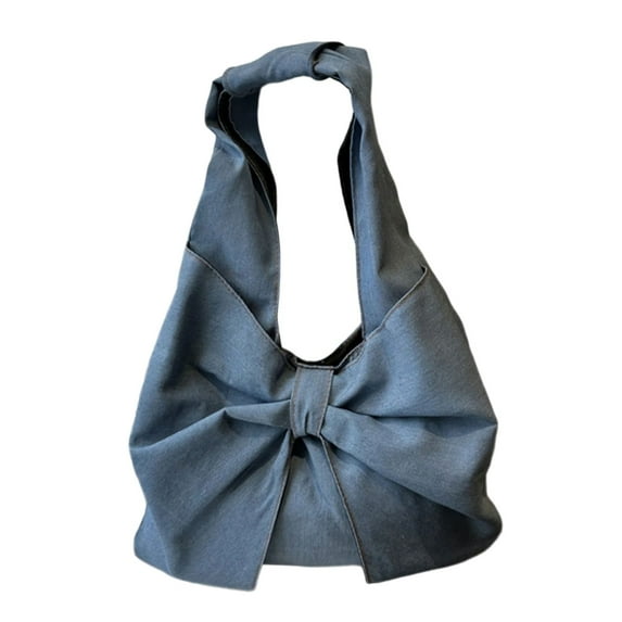 Stylish Bows Detail Shoulder Bag Commuters Friendly Design Spacious Interior Underarm Purse Jeans Handbag for Women