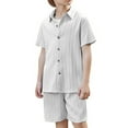 thumbnail image 1 of Stylish Boys Outfits and Sets Relaxed Summer Wear Textured Short Sleeve Tops and Shorts for Casual Outdoor Activities Ages 5-14, 1 of 2