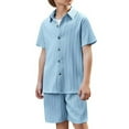 thumbnail image 1 of Stylish Boys Outfits and Sets Relaxed Summer Wear Textured Short Sleeve Tops and Shorts for Casual Outdoor Activities Ages 5-14, 1 of 2