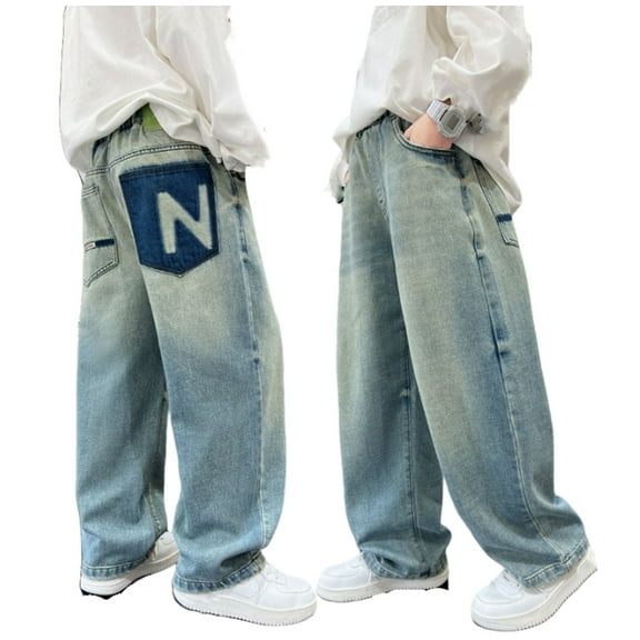 Stylish Boys Wide Leg Jeans Loose Fit Denim Casual Pants for Everyday Wear and Outdoor Adventures