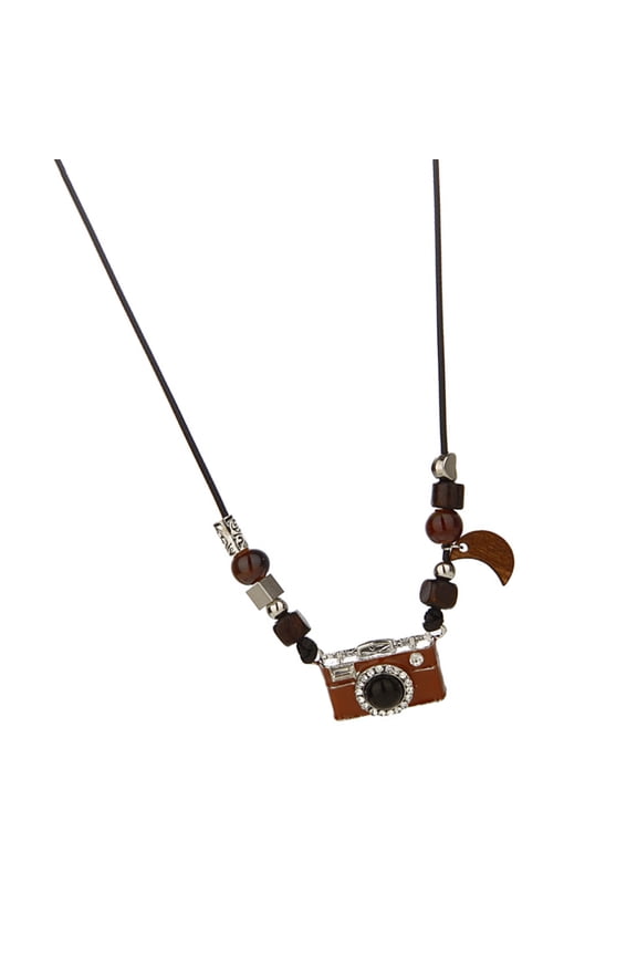 Stylish Brown Camera Charm Necklace Adjustable Length Choker Fashionable Clavicle Chain Accessory for Daily Wear