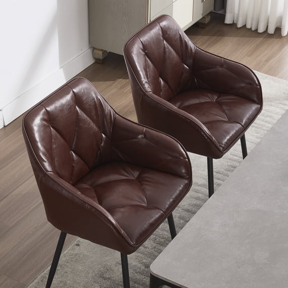 Stylish Brown Faux Leather Dining Chair Set of 2, Comfortable and for Kitchen and Living Room