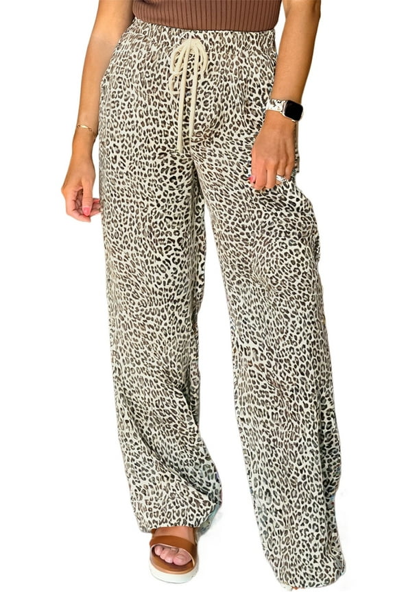 Stylish Brown Leopard Print Pants with Drawstring and Pockets - Perfect for Fall & Autumn | [ZhiHiMeRi] | M