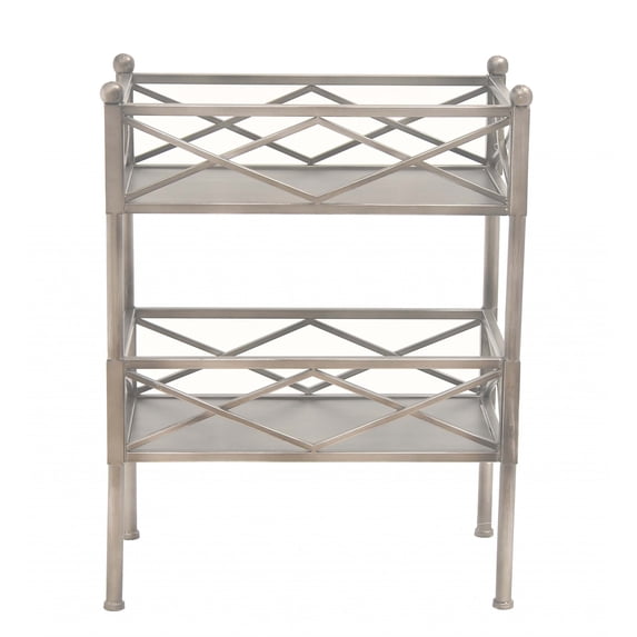 Stylish Brushed Silver 2 Shelf Serving Cart or Bookcase