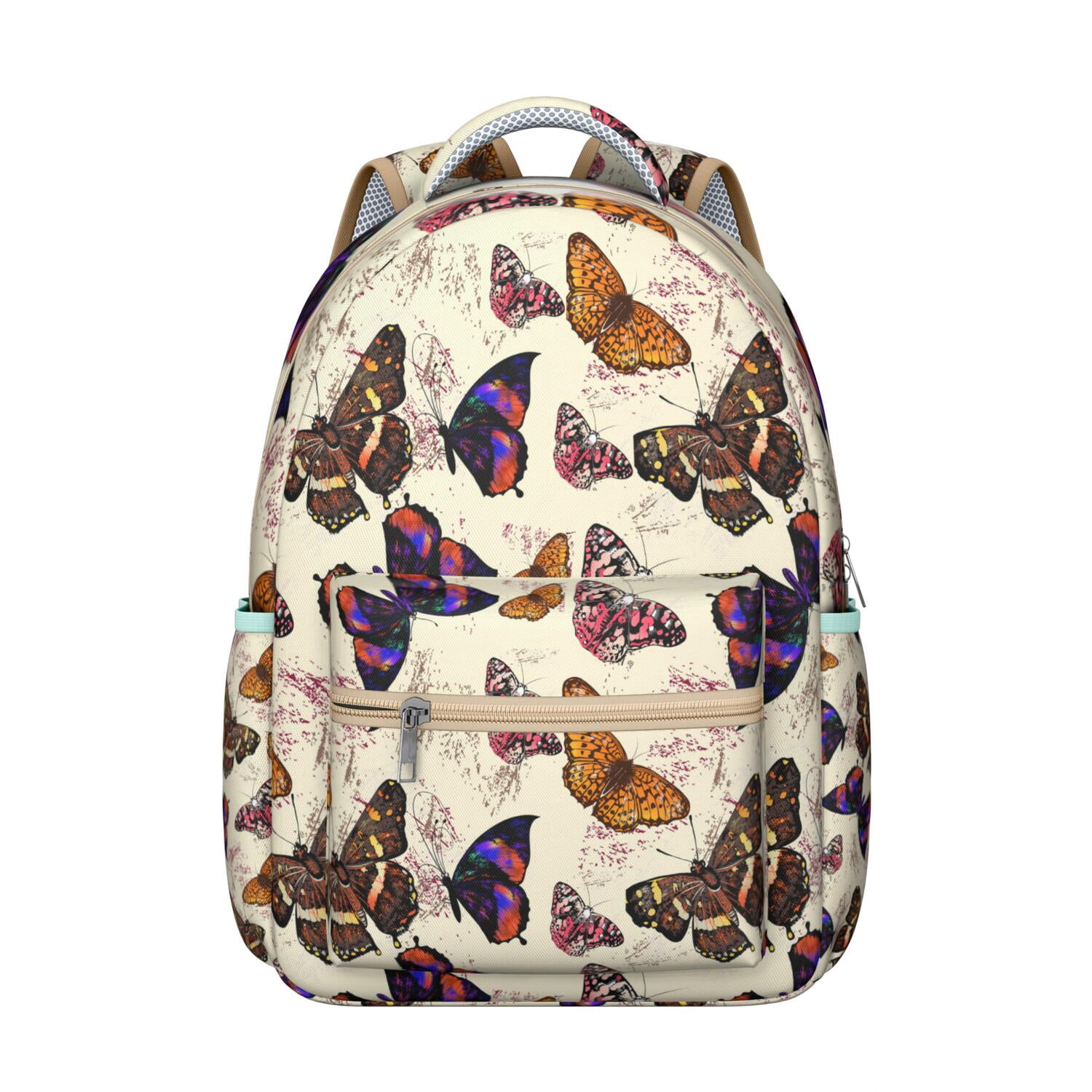 "Stylish Butterfly Design College Backpack - Roomy School Bookbag with 15 Inch Laptop Pocket, Water-Resistant, Trendy Bag for Women Students"