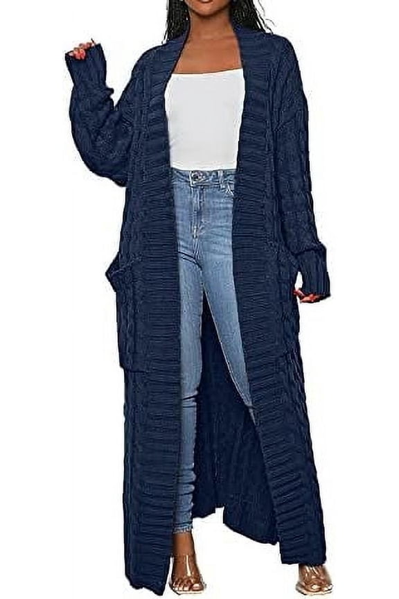 Stylish Cable Knit Dual Pocket Cardigan, Yellow Extra Long Ankle Length Floor Length Trending Maxi Cardigans for Women