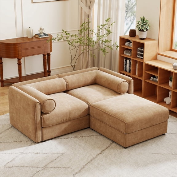 Stylish Camel Chenille 2-Seater Sofa | Luxurious Comfort & Smart Storage