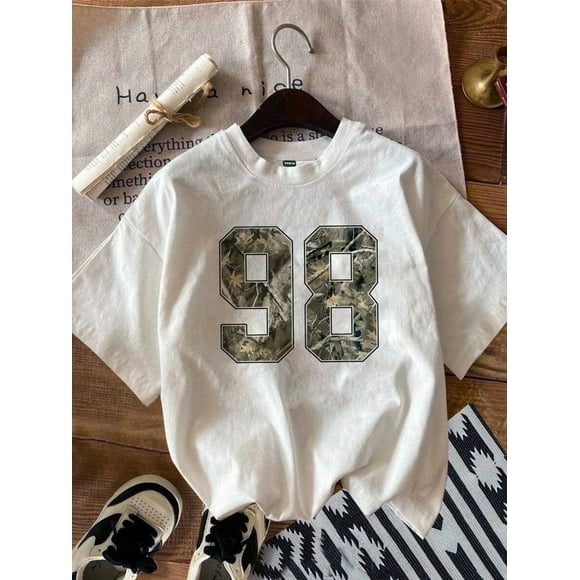 Stylish Camouflage Number Graphic Tee – “98” Design T-Shirt