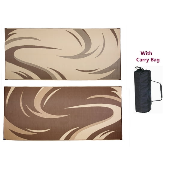 Stylish Camping 8' x 18' RV Patio Garden Modern Graphic Mat - BRN/TAN