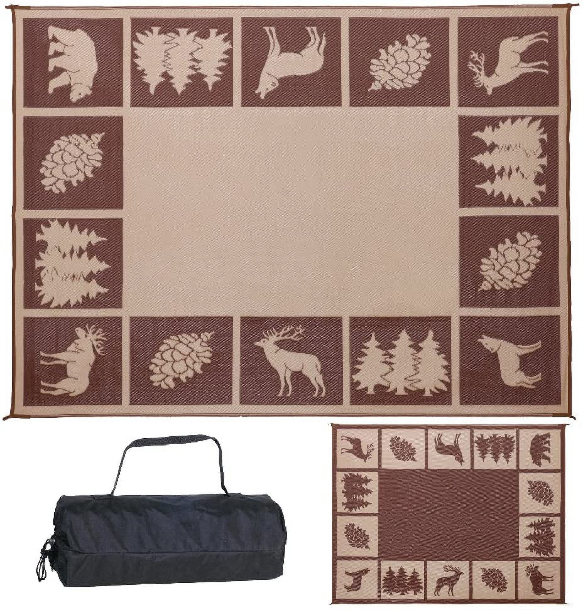 Brown and Beige 9' x 12' Reversible Synthetic Outdoor Rug
