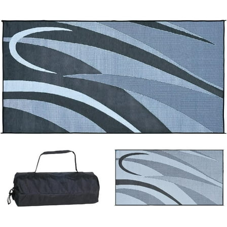 Stylish Camping GB1 8-Feet x 16-Feet RV Reversible Graphic Patio Mat, Black/Silver