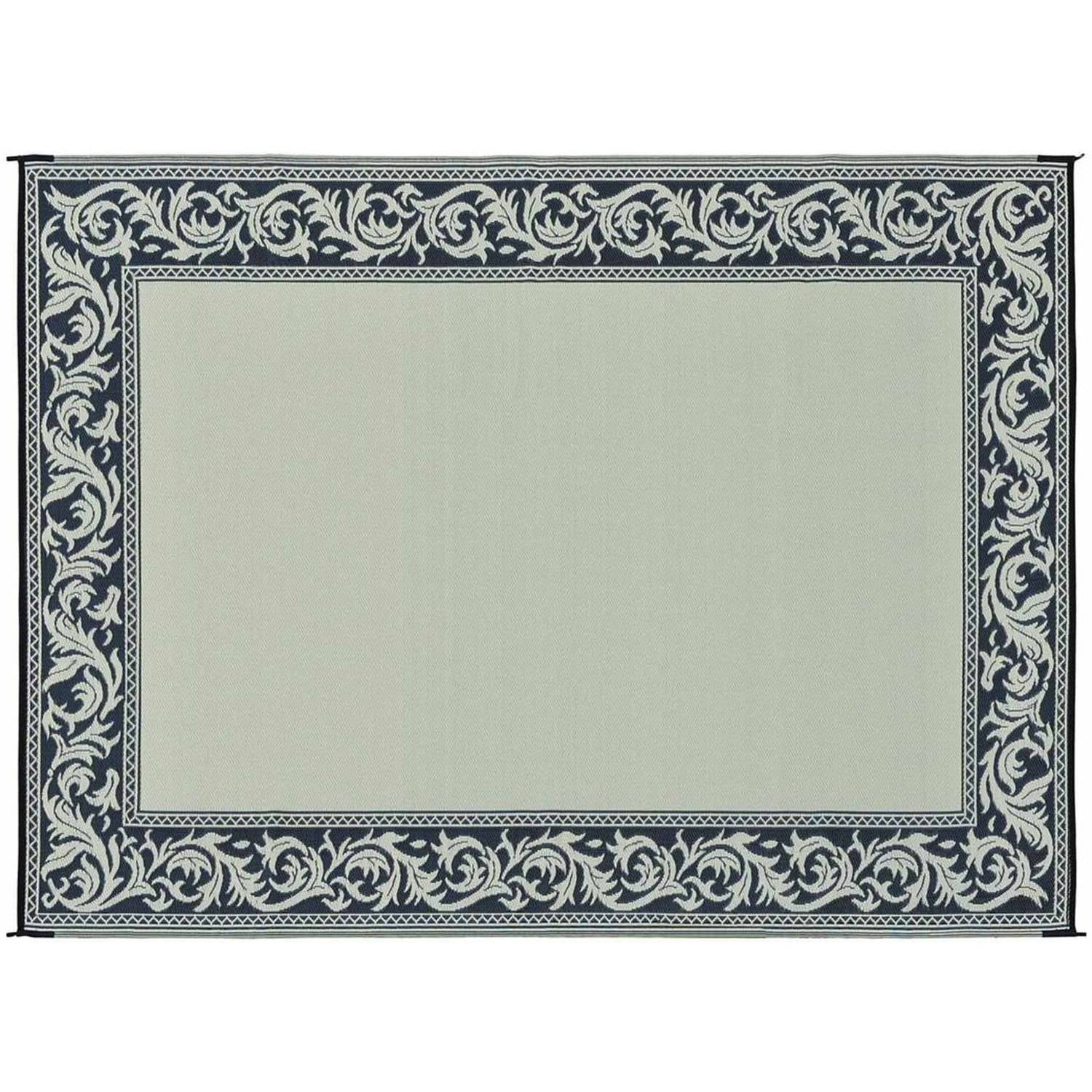 Eco-Friendly Reversible Black/Beige Outdoor Polypropylene Mat, 9' x 12'