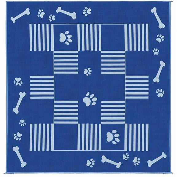 Stylish Camping Reversible Dog Paw/Bone Patio Mat, Blue