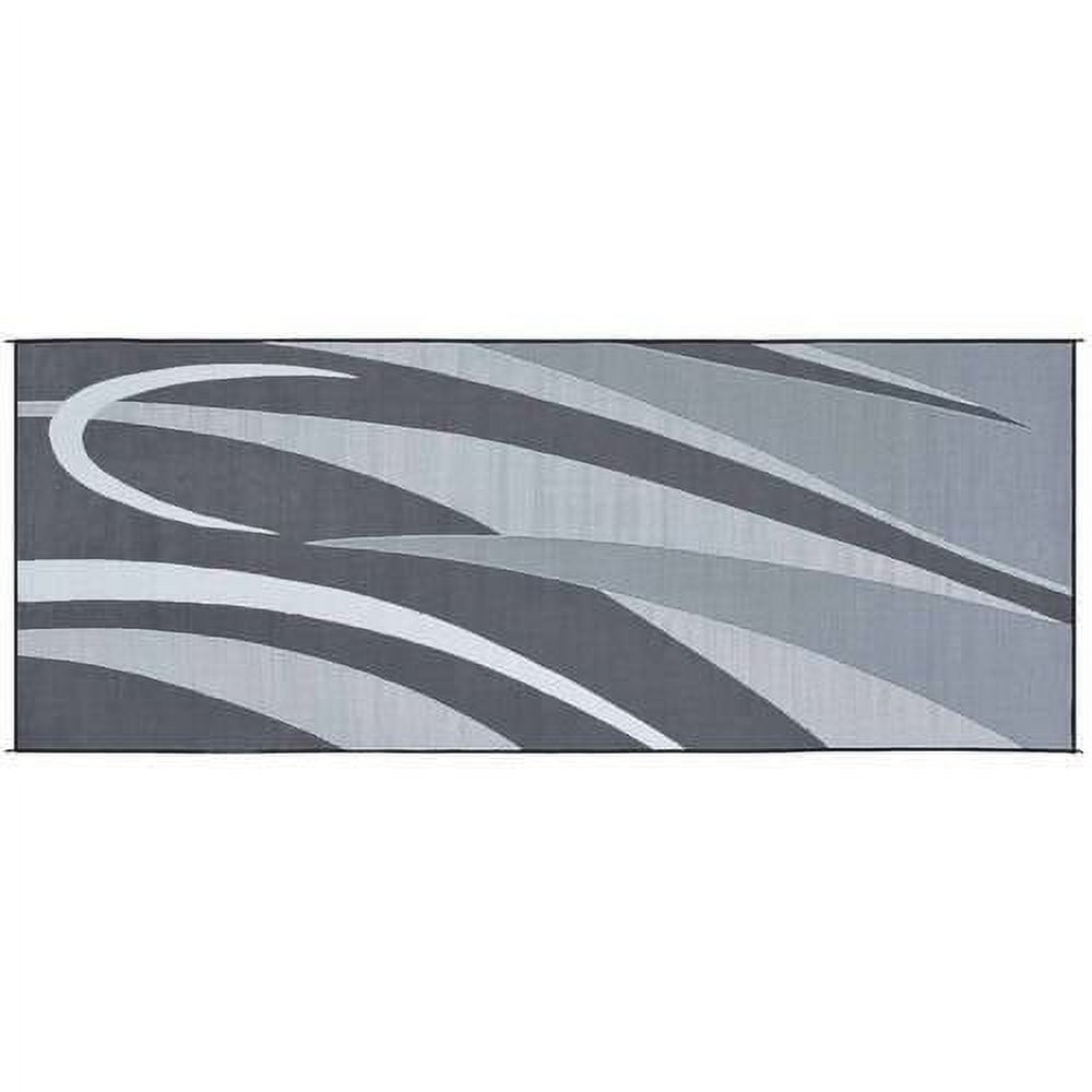 Reversible RV Patio Mat with Aztec Border Design, 8' x 11', Black/Gray