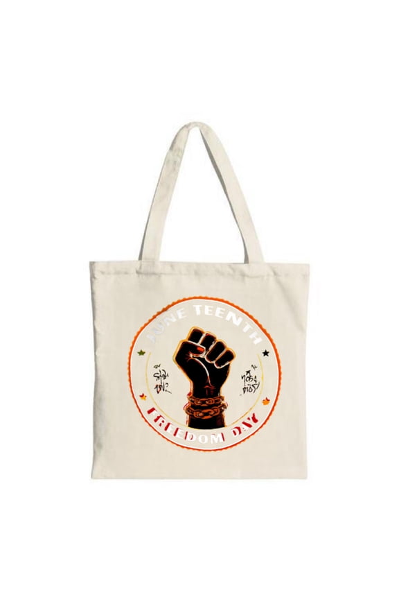 Stylish Canvas Tote Bag " FREE TEEN " & " FEED DON ' T " Text Beige Background with Orange & Red Accents