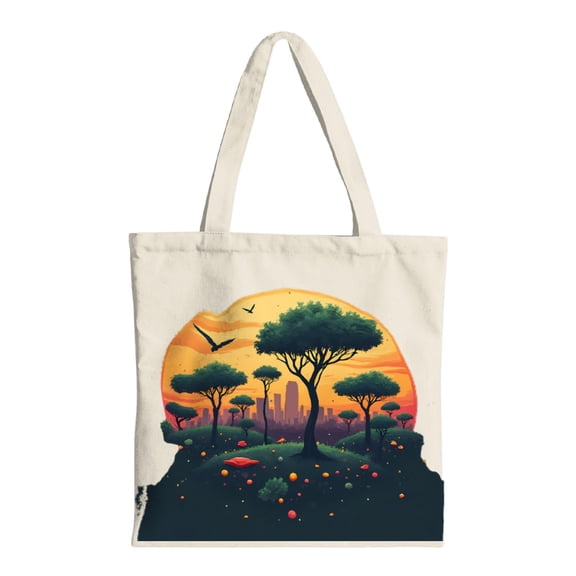 Stylish Canvas Tote Bag - Multifunctional Reusable Shopping Bag with Vibrant Sunset Landscape Design Perfect for Parties Travel & Shopping