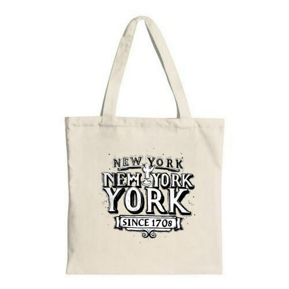 Stylish Canvas Tote Bag featuring ' NEW YORK NEW YORK SINCE 1708 ' in decorative font perfect for shopping travel and parties