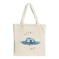 thumbnail image 1 of Stylish Canvas Tote Bag featuring a blue tent on water with waves perfect for shopping travel and parties " THE TENT IS A WAVE " design, 1 of 4