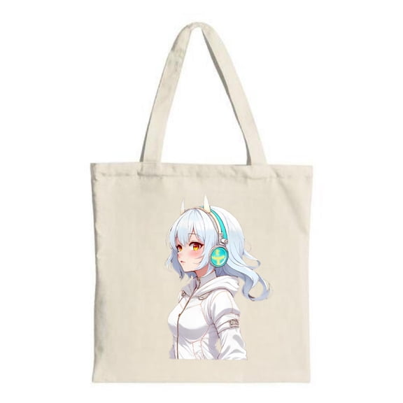 Stylish Canvas Tote Bag featuring a character in a white hoodie and blue headphones with light blue hair and red eyes perfect for any occasion