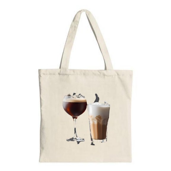 Stylish Canvas Tote Bag featuring a chic design of a dark frothy drink and a light creamy beverage perfect for parties travel and shopping