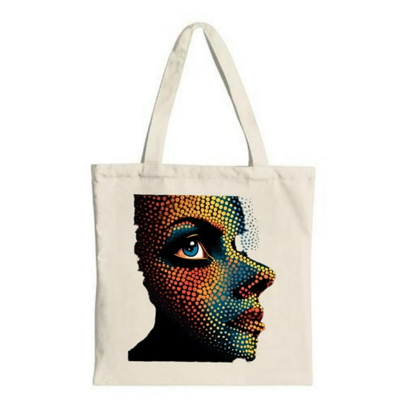 Stylish Canvas Tote Bag featuring a colorful dotted profile of a human face set against a vibrant blue to orange gradient